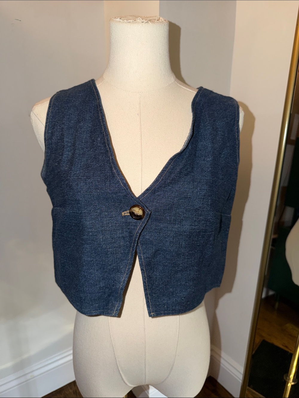 Urban Outfitters Dark Blue Denim Cropped Vest